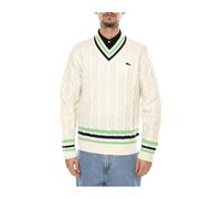 Lacoste- Suéter de Punto de Cable con Cuello en V- Knitwear- Hombre- Blanco- S- Suéter de Punto de Cable con Cuello en V