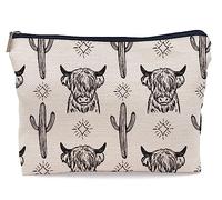 Lacosu Western Country Highland Cow Cowgirl Cowboy Retro Cactus Pattern Bolsa de maquillaje Bolsa de cosméticos con cremallera, bolsa de aseo para adolescentes, niñas, mujeres, vaqueras occidentales