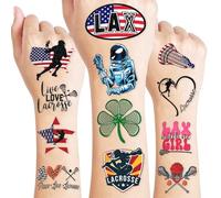 Lacrosse - Calcomanía de tatuajes temporales para niños, suministros de fiesta de cumpleaños, decoraciones de fiesta, 85 unidades, tatuaje, deporte, jugador, verano, laxo al máximo, lindos regalos