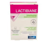 LACTIBIANE Immuno, Suplemento Probiótico con Vitaminas C y D, Sabor Menta, 30 Comprimidos