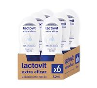 Lactovit - Desodorante Extra Eficaz Invisible Men Anti- Manchas, 0% Alcohol, Anti-irritaciones Y 48h De Eficacia, Desodorante Roll On con Protein Calcium - Pack 6 x 50 Mililitros