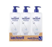 Lactovit Lactourea Leche Corporal Nutritiva para Pieles Normales y Seca, con ProLactic10, Hidrata la Piel Intensamente y Propociona Suavidad, Absorción Inmediata - Pack de 3 x 400 ml