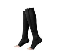 LADDA 2 pares de calcetines de compresión con cremallera, unisex, 15-20 mmHg, para profesionales, consumidores generales, personas mayores, mujeres embarazadas, viajeros, Negro, M