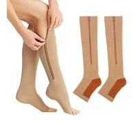 LADDA 2 pares de calcetines de compresión con cremallera, unisex, 15-20 mmHg, para profesionales, consumidores generales, personas mayores, mujeres embarazadas, viajeros, color carne, XL