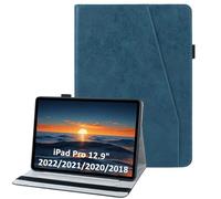 laddutoi Funda para iPad Pro 12.9 2022/2021/2020/2018 (6.ª/5.ª/4.ª/3.ª Generación), Carcasa Protectora Ranuras para Tarjetas, Soporte Plegable y Cubierta de Cuero PU, Tipo Folio Cover Funda, Azul