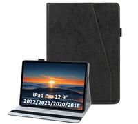laddutoi Funda para iPad Pro 12.9 2022/2021/2020/2018 (6.ª/5.ª/4.ª/3.ª Generación), Carcasa Protectora Ranuras para Tarjetas, Soporte Plegable y Cubierta de Cuero PU, Tipo Folio Cover Funda, Negro