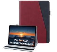 laddutoi Funda para iPad Pro 12.9 2022/2021/2020/2018 (6.ª/5.ª/4.ª/3.ª Generación), Carcasa Protectora Ranuras para Tarjetas, Soporte Plegable y Cubierta de Cuero PU, Tipo Folio Cover Funda, Rojo