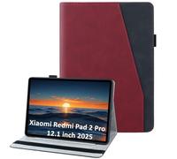 laddutoi Funda para Xiaomi Redmi Pad 2 Pro 12.1 Pulgadas 2025, Carcasa Protectora Ranuras para Tarjetas, Soporte Plegable y Cubierta de Cuero PU, Tipo Folio Cover Funda, Rojo