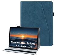 laddutoi Funda para Xiaomi Redmi Pad Pro/Xiaomi Poco Pad 12.1" 2024, Carcasa Protectora Ranuras para Tarjetas, Soporte Plegable y Cubierta de Cuero PU, Tipo Folio Cover Funda, Azul