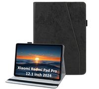 laddutoi Funda para Xiaomi Redmi Pad Pro/Xiaomi Poco Pad 12.1" 2024, Carcasa Protectora Ranuras para Tarjetas, Soporte Plegable y Cubierta de Cuero PU, Tipo Folio Cover Funda, Negro