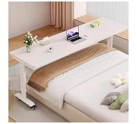 LADECNERHT Mesa De Noche De 1.6 Cm De Grosor, Altura Ajustable, Escritorio Portátil Gigante con Ruedas, Tablero Ecológico De Madera Maciza, para Trabajo, Estudio Y Camas White-130x40x68cm