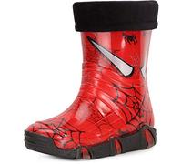 Ladeheid Botas de Agua forradas unisex para Niños Zapatos resistentes al agua Botas de goma Calzado de lluvia para niños y niñas Swk39 (Rojo Arañas 39, 31/32 EU)