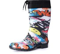 Ladeheid Botas de Agua Impermeables para Mujer Botas Antideslizantes Rubberboots Altas de Lluvia en PVC Zapatos de Mujeres LA-968 (Periódico, 40 EU)