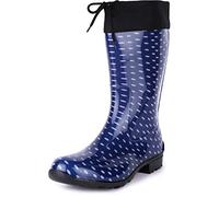 Ladeheid Botas de Agua Impermeables para Mujer Botas Antideslizantes Rubberboots Altas de Lluvia en PVC Zapatos de Mujeres LA-968 (Azul Oscuro/Puntos, 36 EU)
