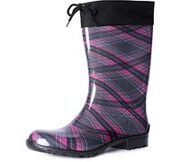 Ladeheid Botas de Agua Impermeables para Mujer Botas Antideslizantes Rubberboots Altas de Lluvia en PVC Zapatos de Mujeres LA-968 (Morado/Cuadros, 36 EU)