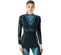 Ladeheid Camiseta Térmica Mujer Manga Larga - Ropa Interior Mujer Deportiva, Elástica, Transpirable y Secado Rápido - Top Funcional para Invierno, Deporte y Uso Diario LAGI004 (Negro/Turquesa, L)