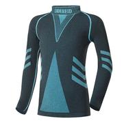 Ladeheid Camiseta Térmica Niño Manga Larga - Camiseta Deportiva de Compresión, Ropa Interior Funcional Unisex Niños, Transpirable y Cálida para Invierno y Deportes LAGI007 (Negro/Turquesa, 158-164)