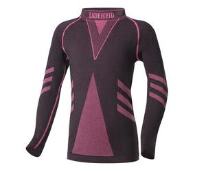 Ladeheid Camiseta Térmica Niño Manga Larga - Camiseta Deportiva de Compresión, Ropa Interior Funcional Unisex Niños, Transpirable y Cálida para Invierno y Deportes LAGI007 (Negro/Rosa, 134-140)
