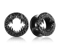 LADEMAYH 2 tapones para los oídos góticos negros de 19 mm, diseño de dientes de monstruo para mujeres y hombres, joyería corporal de acero inoxidable quirúrgico hipoalergénico