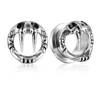 LADEMAYH Tapones hipoalergénicos con diseño de dientes para orejas, calibre punk gótico, estilo gótico, calavera de bestia prehistórica, acero inoxidable quirúrgico 316L, calibre de oreja, joyería