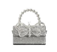 LADFRTYU Bolsa De Diamantes De ImitacióN Bolso de noche con lazo diamantes a la moda, bolsos mujer cuentas imitación, bolso hombro tipo bandolera brillante, pequeños solapa Cena(Black leather Small)