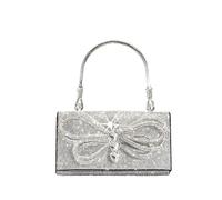 LADFRTYU Bolsa De Diamantes De ImitacióN Bolso de noche con lazo diamantes a la moda, bolsos mujer cuentas imitación, bolso hombro tipo bandolera brillante, pequeños solapa Cena(Silver A Big)