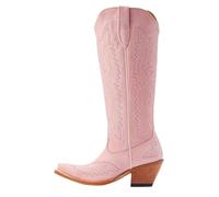 LADFRTYU Botas Cowboy Hombre Botas de vaquero occidental con tacón grueso y costuras coche retro, bordadas medievales, unisex, for hombre mujer, tallas grandes 37-48(Pink,37)