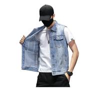 LADFRTYU Chaleco Vaquero Vests Streetwear Sleeveless Cotton Casual Cowboy Waistcoat(Light Blue,XXXL)