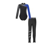 LADFRTYU Maillot De Gimnasia Body de gimnasia, leotardo brillante entrenamiento Yoga con mallas, traje danza Ballet for niños, disfraz patinaje artístico for niñas(Blue Black,Color-10)