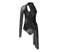 LADFRTYU Maillot De Gimnasia Malla de ballet y gimnasia for mujer, con purpurina, un hombro, lentejuelas, malla transparente, vestido baile lírico, ropa, mono patinaje artístico(Black,XXL)