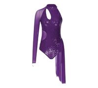 LADFRTYU Maillot De Gimnasia Malla de ballet y gimnasia for mujer, con purpurina, un hombro, lentejuelas, malla transparente, vestido baile lírico, ropa, mono patinaje artístico(Purple,L)