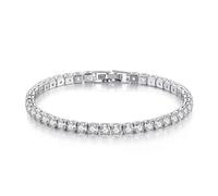 LADFRTYU Pulsera De Plata Para Mujer Pulsera de plata ley con circonitas y pelota tenis for mujer, sencilla, for compromiso, boda, joyería 4 mm, 16-20 cm(17cm)