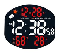 LADFRTYU Reloj De Pared Digital Large Digital Wall Clock Weather Station Forecast Temp Humidity Date Week Night Mode Table 2 Alarm 12/24H LED(Red)