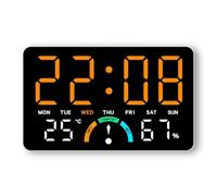 LADFRTYU Reloj De Pared Digital Wall-Mounted Electronic Wall Clock Temperature Date Digital LED Clocks Voice Control DST Display Table For Bedroom(White-Orange)