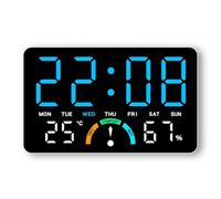 LADFRTYU Reloj De Pared Digital Wall-Mounted Electronic Wall Clock Temperature Date Digital LED Clocks Voice Control DST Display Table For Bedroom(White-Blue)