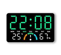 LADFRTYU Reloj De Pared Digital Wall-Mounted Electronic Wall Clock Temperature Date Digital LED Clocks Voice Control DST Display Table For Bedroom(White-Green)