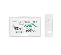 LADFRTYU Reloj De Pared Digital Wireless Weather Station Digital Wall Alarm Clock Calendar In/Outdoor Thermometer Hygrometer Trend Forecast Sensor(White)