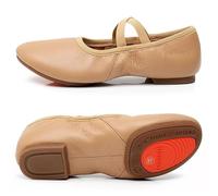 LADFRTYU Zapatillas De Ballet Zapatos de Jazz cuero genuino, zapatos baile, suela antideslizante negra bronceada, zapatillas for adultos for niñas y mujeres Actuación(Tan Rubber sole,40)