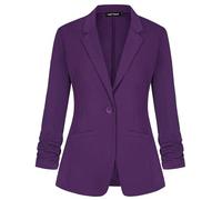 LADI TREND Blazer casual para mujer, chaqueta con un botón, solapa con muescas, ropa de trabajo, elegante, manga fruncida 3/4, clásica, formal, S