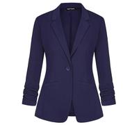 LADI TREND Blazer Casual para Mujer Traje de Chaqueta con Un Botón Blazers Solapa con Muescas Ropa de Trabajo Elegante Manga Fruncida 3/4 Clásico Formal, L