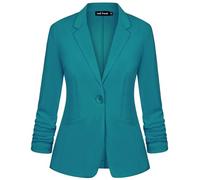 LADI TREND Blazer Casual para Mujer Traje de Chaqueta con Un Botón Blazers Solapa con Muescas Ropa de Trabajo Elegante Manga Fruncida 3/4 Clásico Formal, M