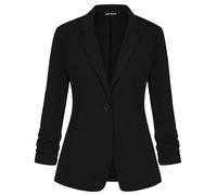 LADI TREND Blazer Casual para Mujer Traje de Chaqueta con Un Botón Blazers Solapa con Muescas Ropa de Trabajo Elegante Manga Fruncida 3/4 Clásico Formal, B-negro, XXL