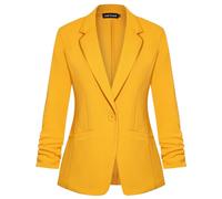 LADI TREND Blazer Casual para Mujer Traje de Chaqueta con Un Botón Blazers Solapa con Muescas Ropa de Trabajo Elegante Manga Fruncida 3/4 Clásico Formal, Y-amarillo, XL