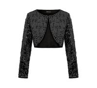 LADI TREND Cárdigan tipo bolero de lentejuelas para mujer, de manga larga, con botón de gancho, totalmente forrado, con purpurina, para bodas y fiestas nocturnas, B-negro, M