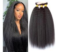 Ladiaryf Hair Paquetes de cabello humano rizado brasileño Yaki Straight Human Hair Bundles Cabello Natural Humano Cabello Humano Ondulado Color Negro Nnatural 3 Bundles total 300g 20 25 30 CM