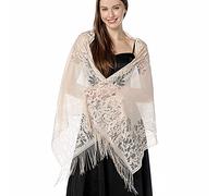 Ladiery Bufanda de encaje floral para mujer, con borlas, con flecos de malla suave, para bodas, vestidos de fiesta de noche, Beige, 185 x 63 cm