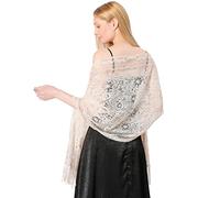 Ladiery Bufanda de encaje floral para mujer con borlas, malla suave con flecos, para vestidos de fiesta de noche de boda, Beige anacardo, 72.8” x 24.8” (185 × 63 cm)