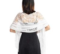 Ladiery Bufanda de encaje floral para mujer con borlas, malla suave con flecos, para vestidos de fiesta de noche de boda, Blanco, 72.8” x 24.8” (185 x 63 cm)