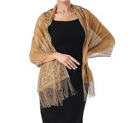 Ladiery Chal de encaje floral con borlas, malla suave con flecos, para vestidos de fiesta de noche de boda, Marrón (Light Tan), 72.8” x 24.8” (185 x 63 cm)