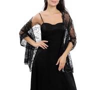 Ladiery Chales y envolturas de lentejuelas y estrellas para vestidos de noche, chales de boda de malla transparente brillante para fiesta de noche, Negro, 190*60 CM/75*24 INCH